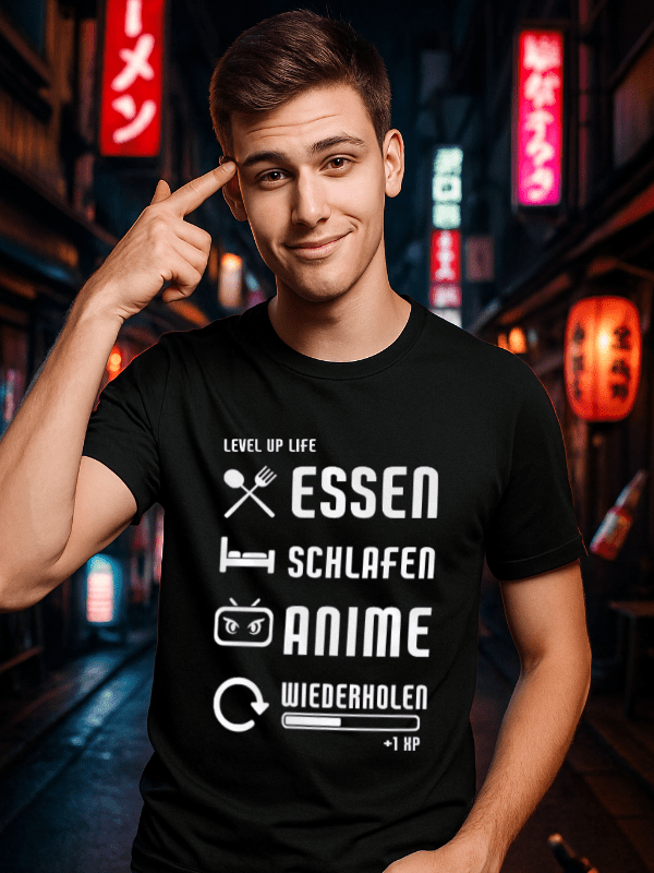 Anime T-Shirt | Essen, Schlafen, Anime, Wiederholen | Otaku Shirt | Für Männer und Frauen