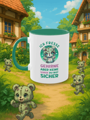 Ich esse Gehirne, aber keine Sorge, du bist sicher | Kawaii Tasse | Lustige Horror Tasse | Zombie Bär