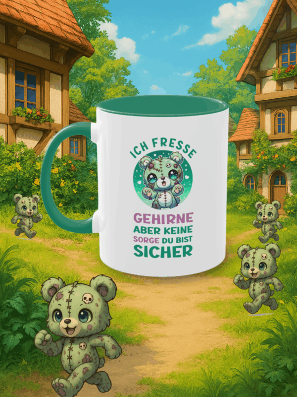 Ich esse Gehirne, aber keine Sorge, du bist sicher | Kawaii Tasse | Lustige Horror Tasse | Zombie Bär