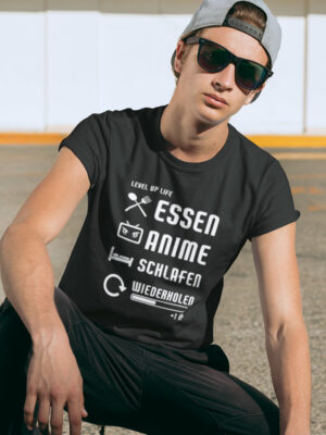 Essen Schlafen Anime Wiederholen Level Up | Unisex Shirt | Anime T-Shirt