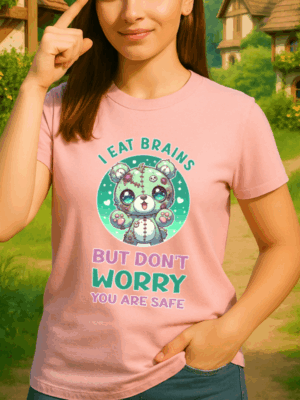 Creepy WOnderland Englsich I eat brains But do not Worry, you are safe | Frauen T-Shirt | Horror Shirt | Kawaii T-Shirt