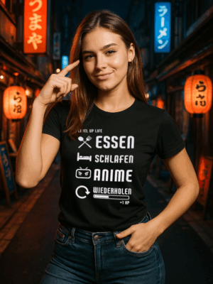 Anime T-Shirt | Essen, Schlafen, Anime, Wiederholen | Otaku Shirt | Für Männer und Frauen