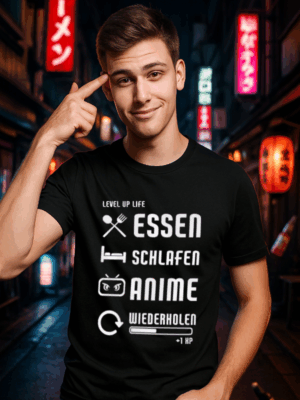 Essen Schlafen Anime Wiederholen Level Up | Unisex Shirt | Anime T-Shirt