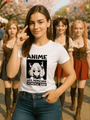 Anime T-Shirt „Weil Menschen scheiße sind“ – Sarkastischer Otaku-Humor für echte Fans
