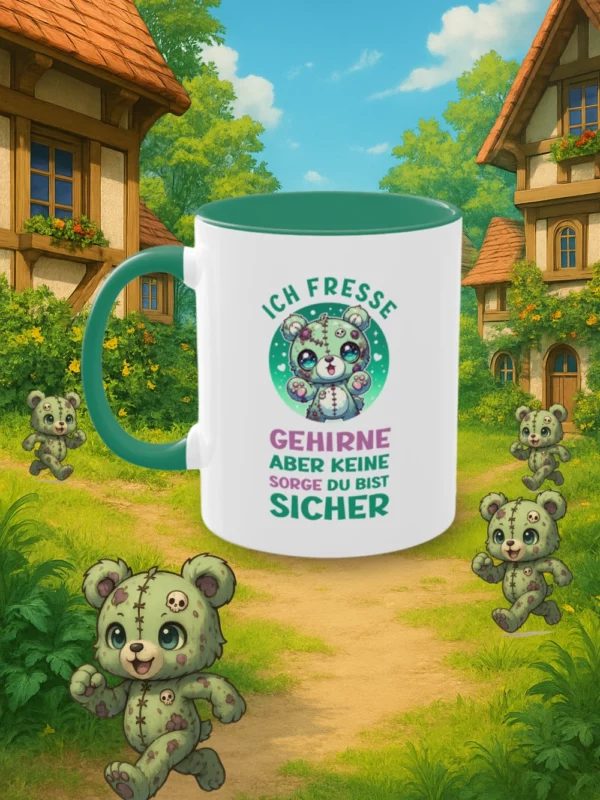 Ich esse Gehirne, aber keine Sorge, du bist sicher | Kawaii Tasse | Lustige Horror Tasse | Zombie Bär